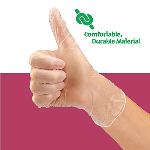 Care Plus Medium Size Disposable Vinyl Gloves 100 Count - Heavy Duty Powder Free Non Sterile