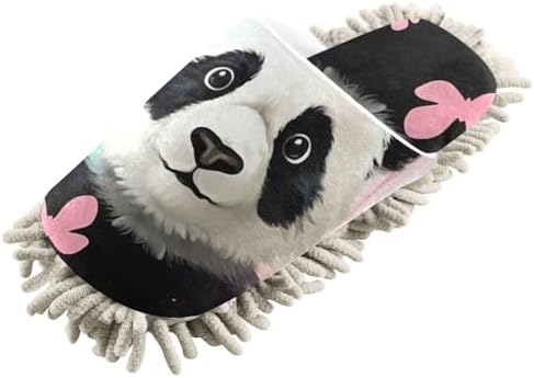 FLildon Microfiber Panda Pink Mop Slippers for US Size M Washable Floor Cleaning Shoes Soft Comfortable Home Use