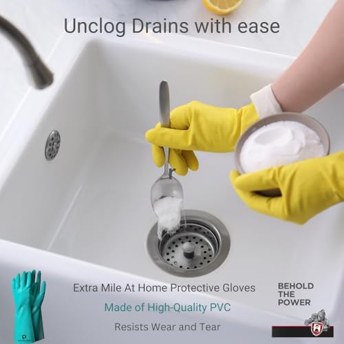 Extra Mile at Home Drain Cleaner Kit - Includes 20oz Chemicals with Durable Gloves for Efficient Sinks Tubs and Drains