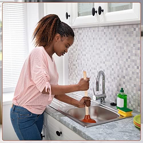 6 Pcs Lallisa Toilet Plungers with 18 Inch Wooden Handle Suction Cup for Clogged Toilets Sinks