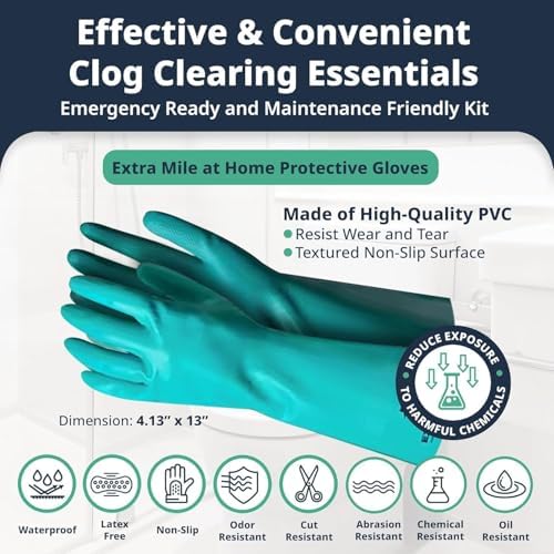 Extra Mile at Home Drain Cleaner Kit - Includes 20oz Chemicals with Durable Gloves for Efficient Sinks Tubs and Drains