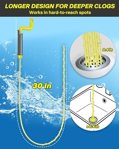 DRNAS 7-Piece Drain Snake Set - Effortlessly Clear Clogs with 30-Inch Nylon Drains and Barbed Hooks