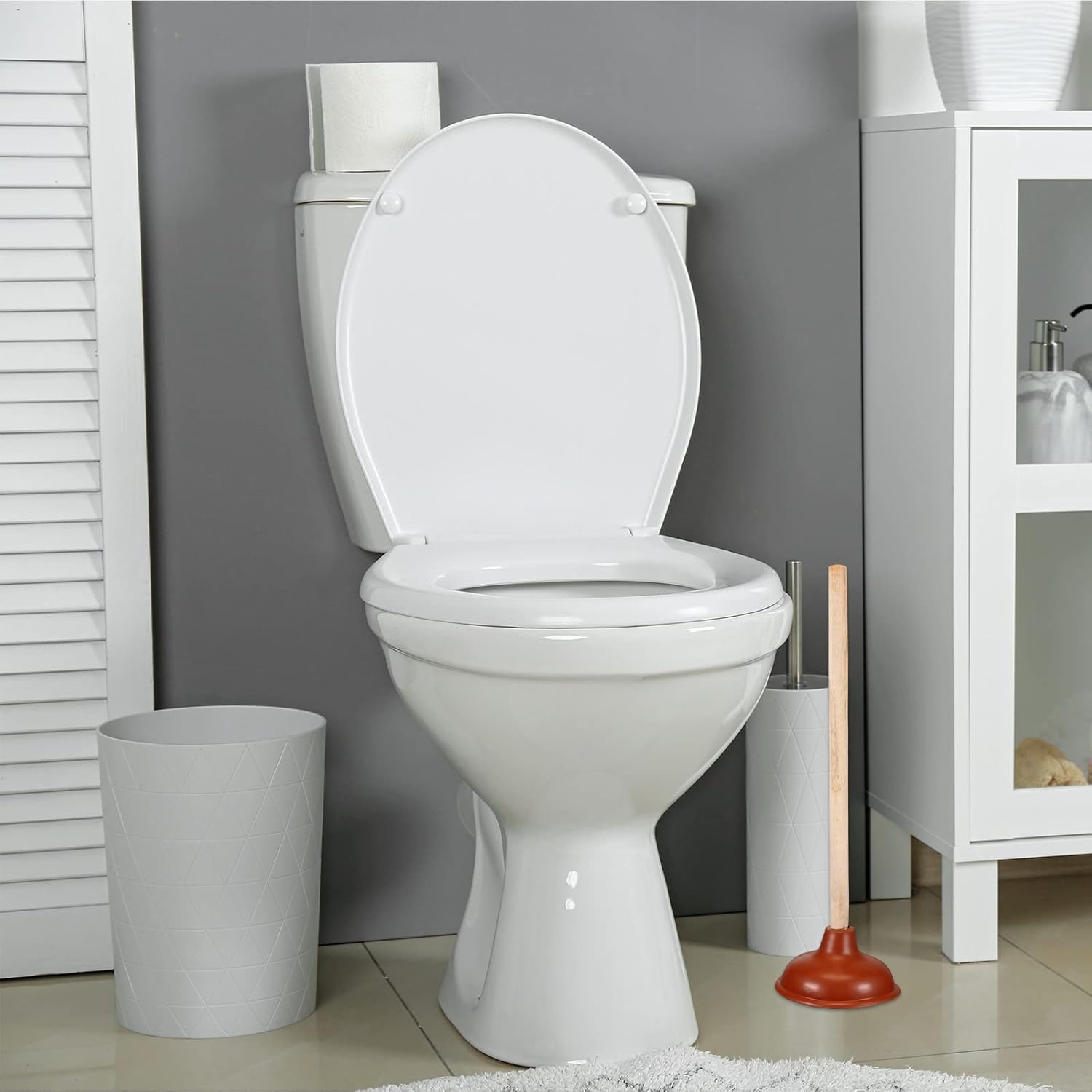 6 Pcs Lallisa Toilet Plungers with 18 Inch Wooden Handle Suction Cup for Clogged Toilets Sinks