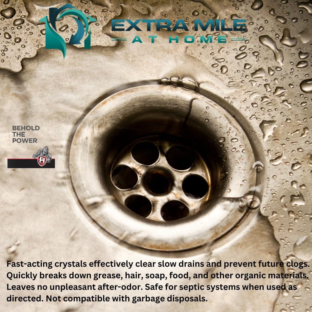 Extra Mile at Home Drain Cleaner Kit - Includes 20oz Chemicals with Durable Gloves for Efficient Sinks Tubs and Drains