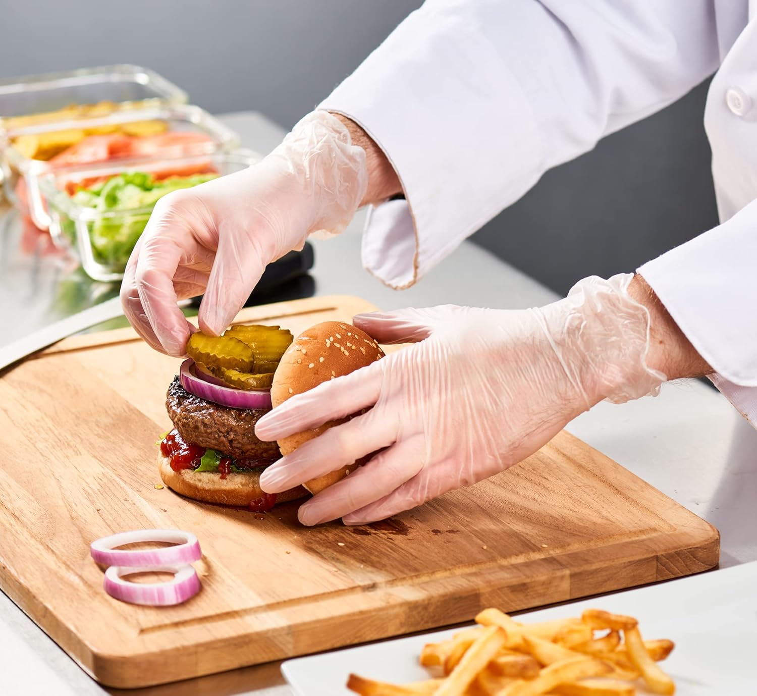 Care Plus Medium Size Disposable Vinyl Gloves 100 Count - Heavy Duty Powder Free Non Sterile