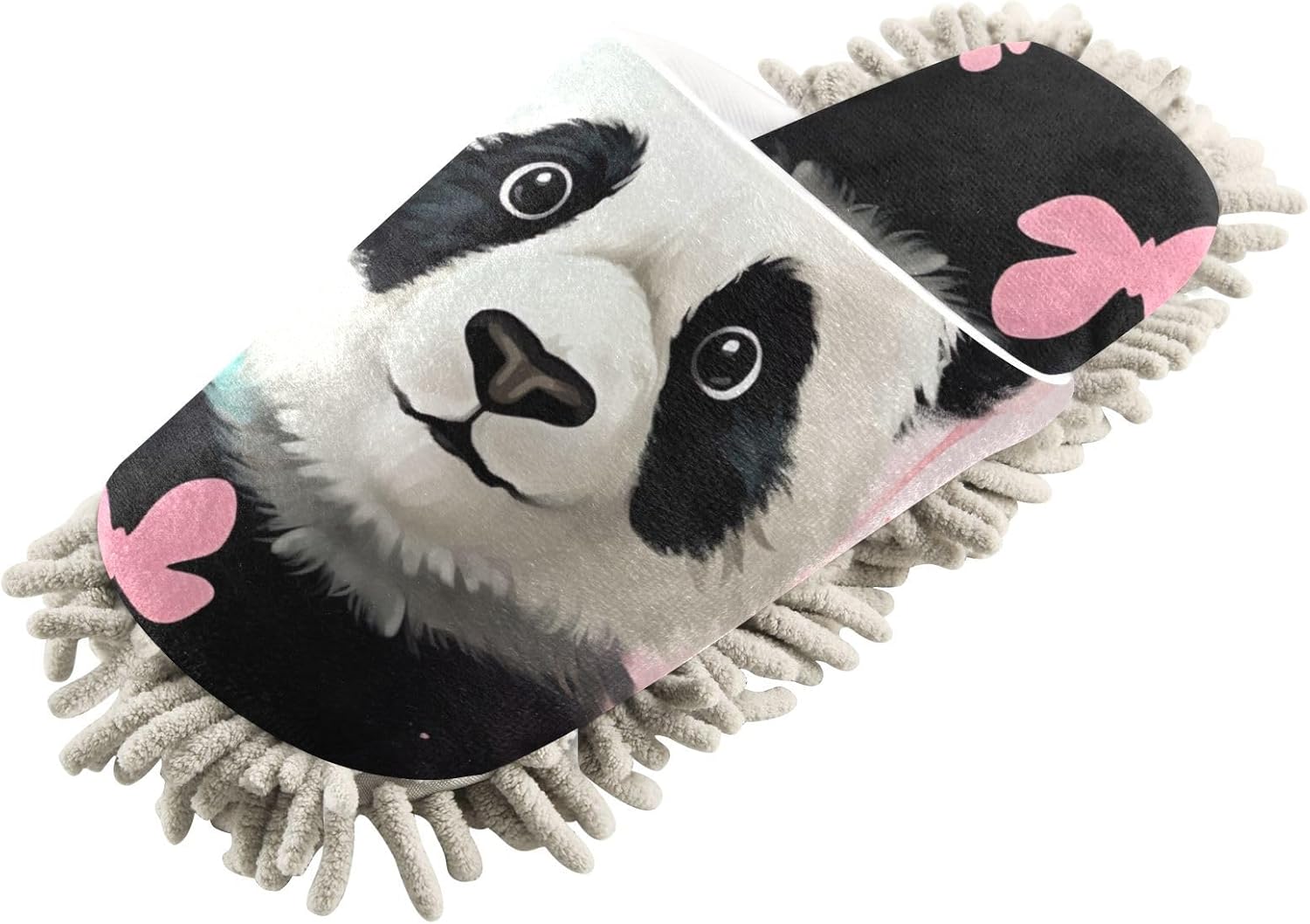 FLildon Microfiber Panda Pink Mop Slippers for US Size M Washable Floor Cleaning Shoes Soft Comfortable Home Use